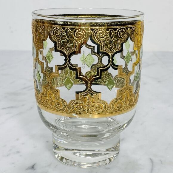 CULVER Valencia 22K Gold Footed Double Old Fashioned Glass Set 8 Vintage MCM EUC - Picture 7 of 10